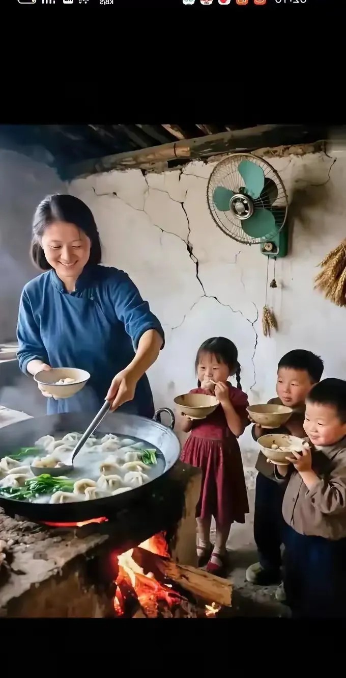 AI画出了小时候的生活，但那时候饺子没这么大。
