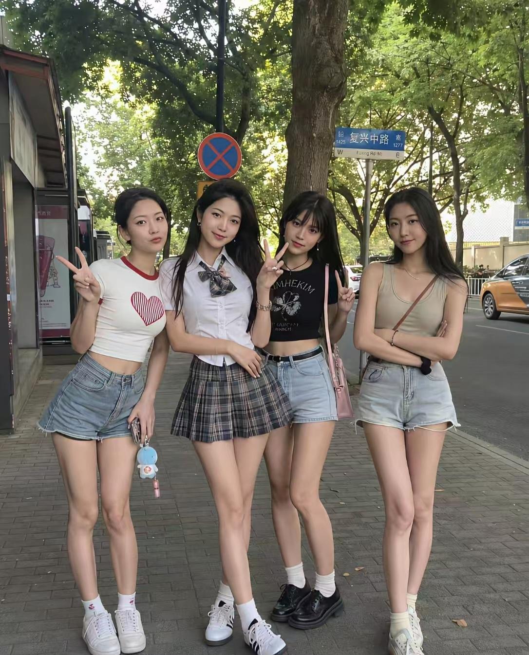 复兴中路偶遇四位元气少女