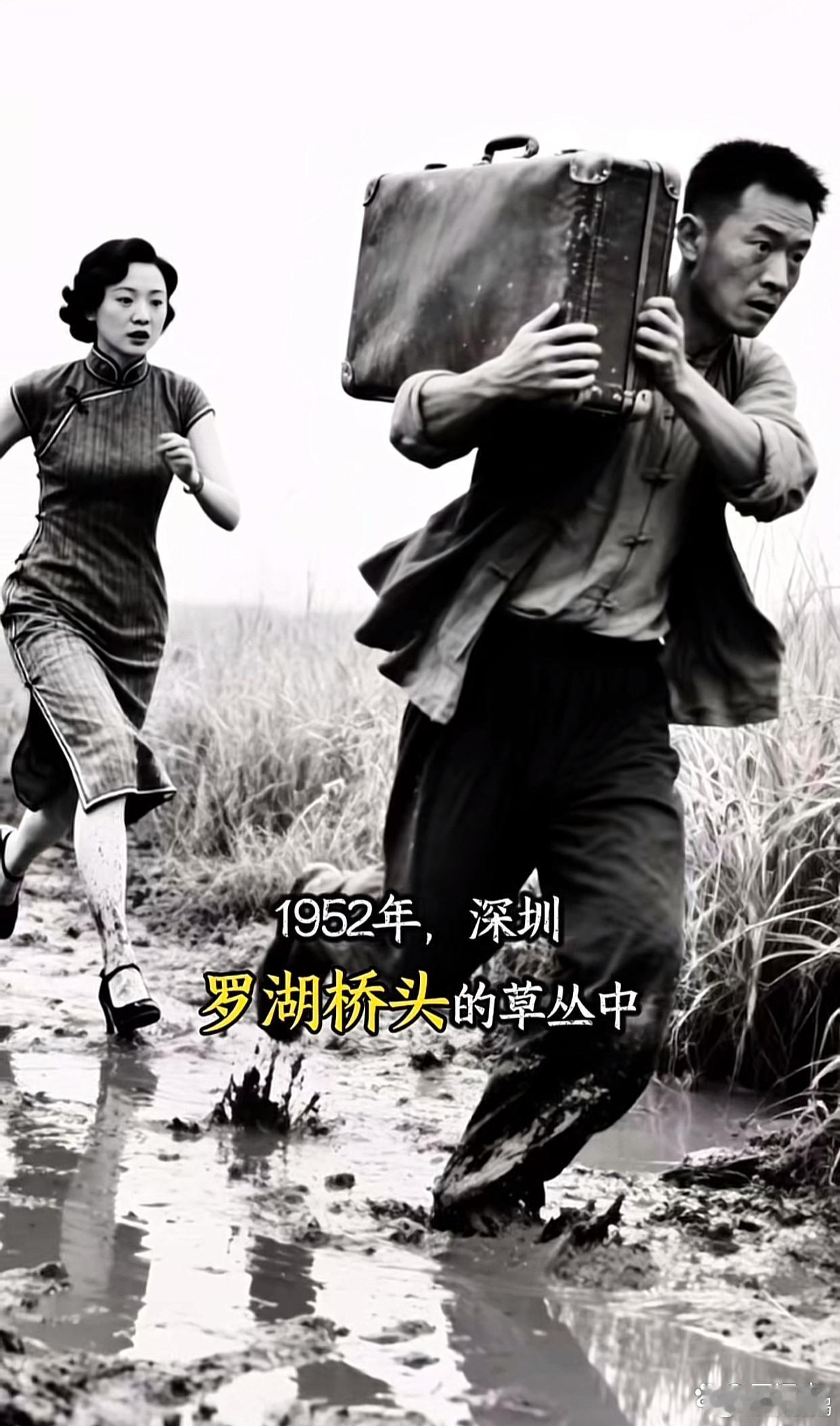 1952年，深圳罗湖桥头的草丛中，身穿旗袍的张爱玲正紧跟着挑夫狂奔。​​​