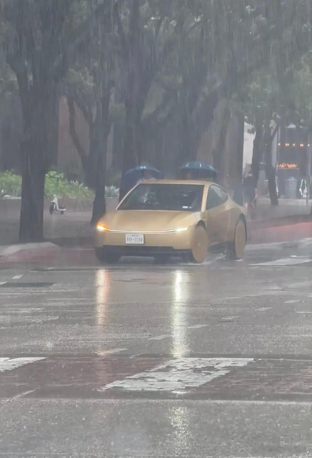 德州奥斯汀这场暴雨一下，特斯拉CyberCab的王者之风就出来了。。。头上顶着数十万美元传感器、被各