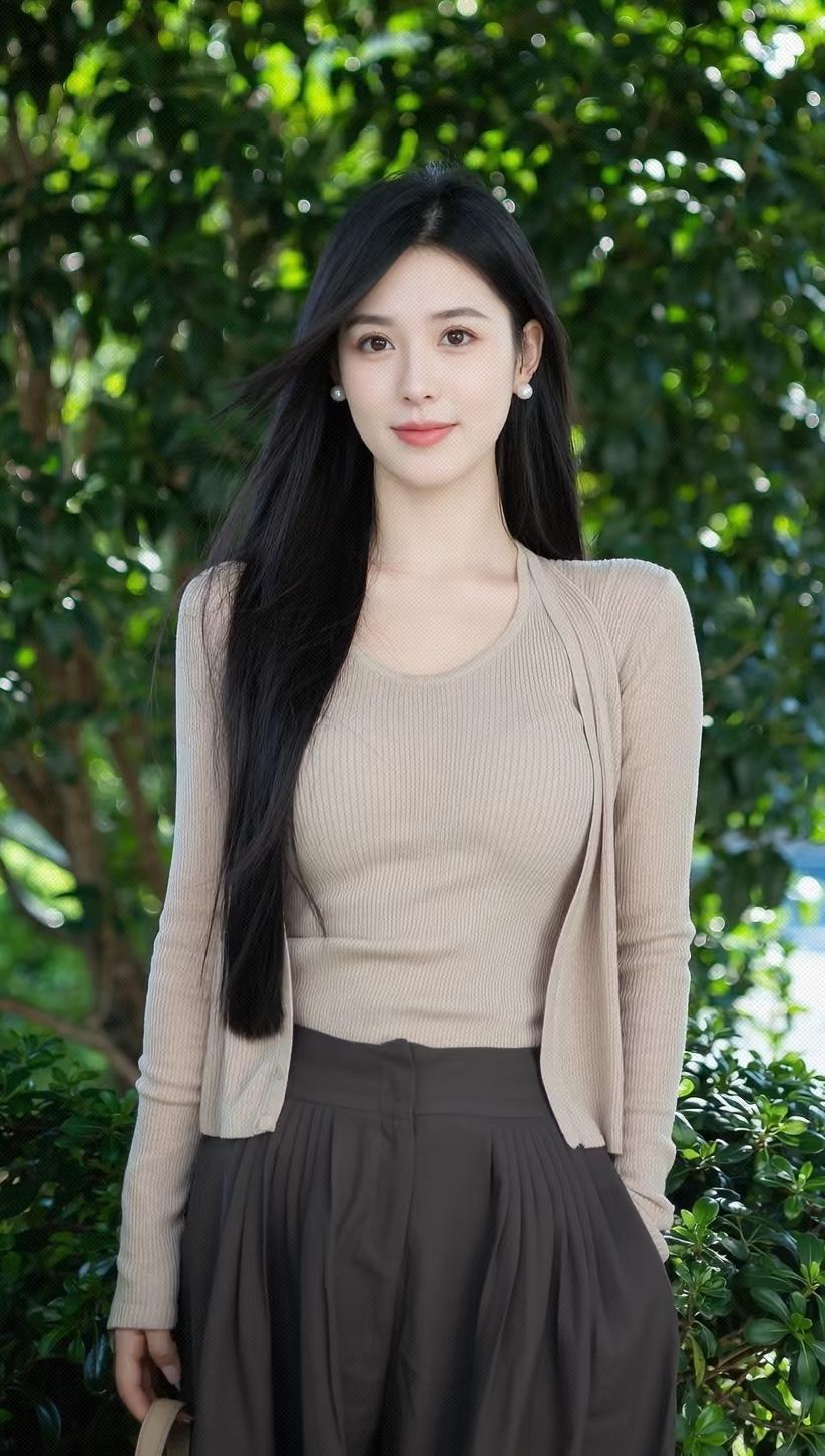 你喜爱哪一种气质的美人?绿树掩映下，佳人倚风立。