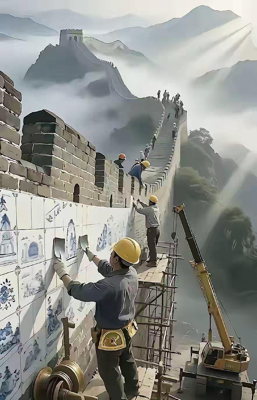 家人们谁懂啊！AI简直是“离谱工程救星”！以前说“给长城贴瓷砖”“给珠峰装电梯”