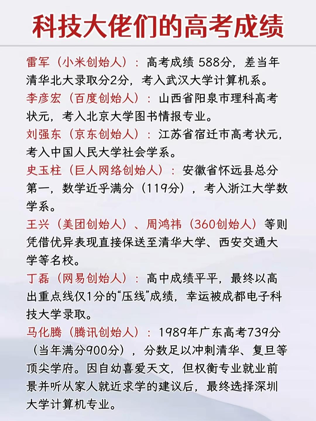 科技大佬们的高考成绩大揭秘！