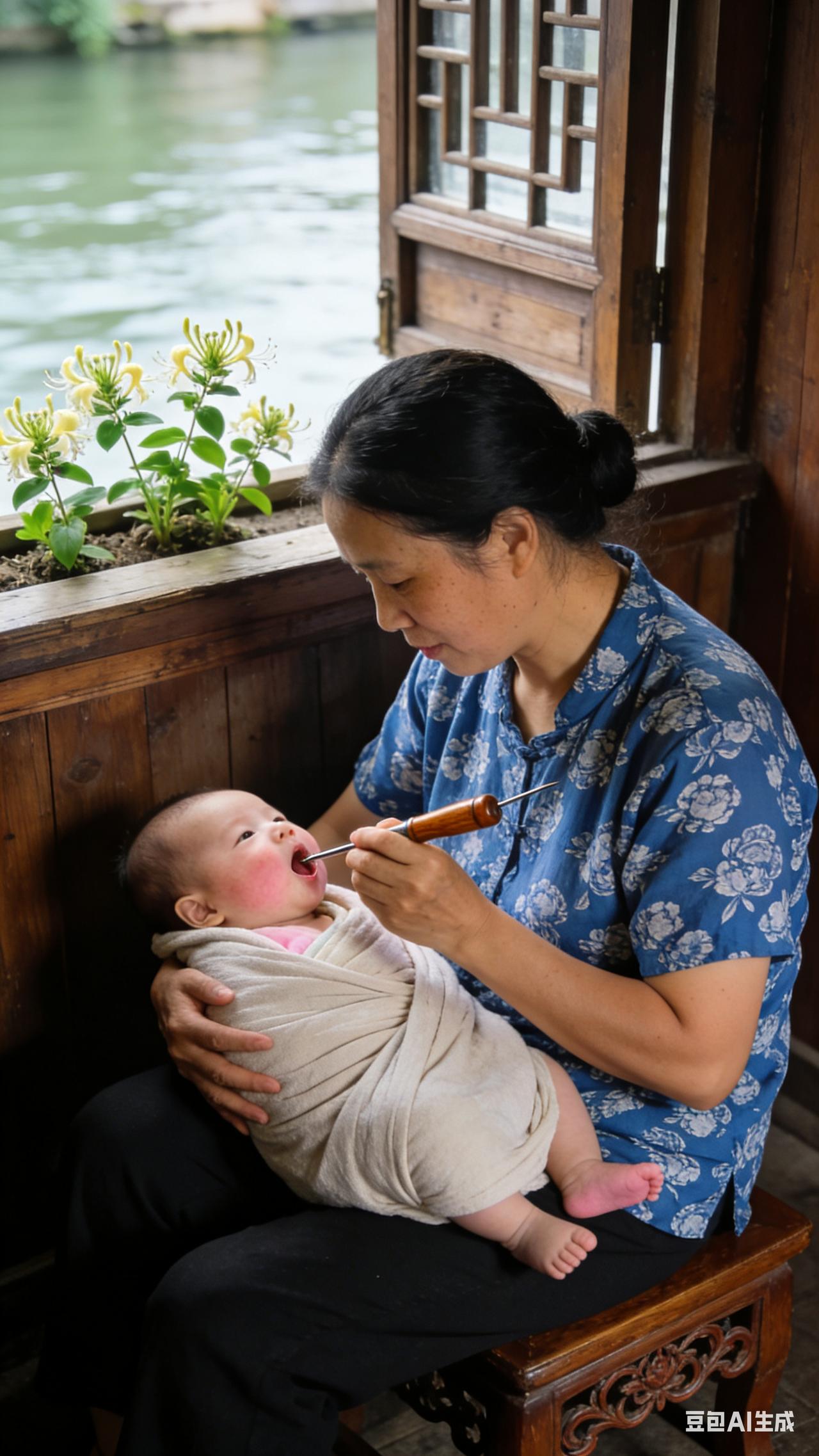 六十年代，那个时候生娃养娃的条件差。我母亲有一个特长，给出生几天的婴儿“挑口”。