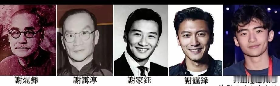 谢家的颜值堪称开挂！太爷爷和爷爷那一代就生得英俊，谢贤年轻时风流潇洒，十足的大帅