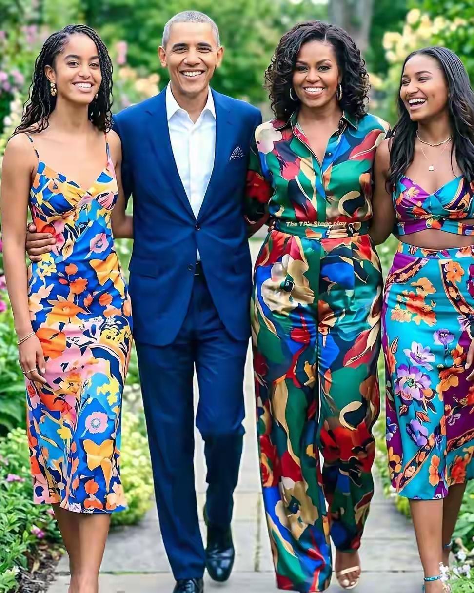 奥巴马幸福的一家四口右边的小女儿漂亮，像奥巴马的，可以演电影了。二代混血，皮肤