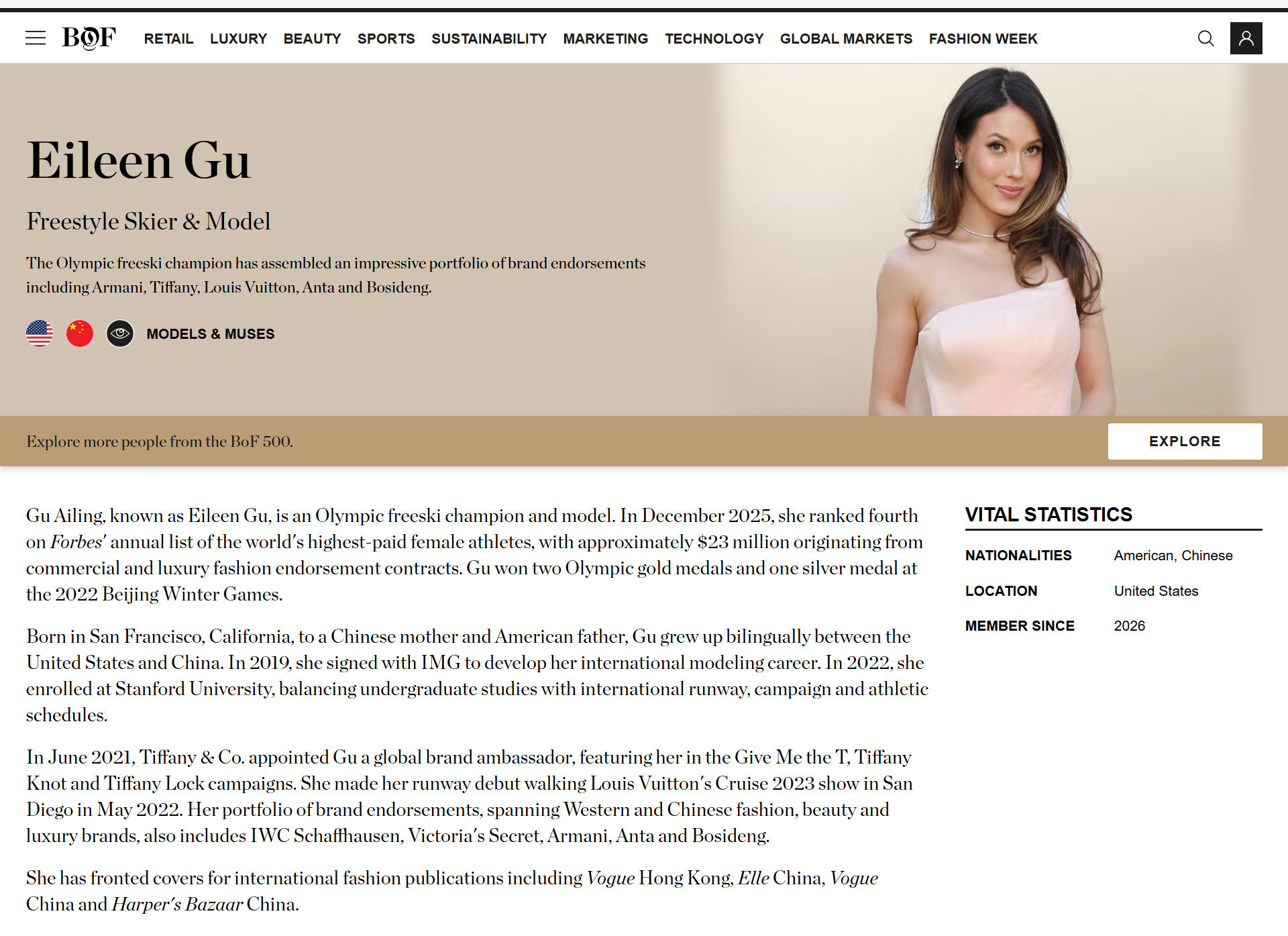 张凌赫单依纯入选BOF500TheBusinessofFashion50