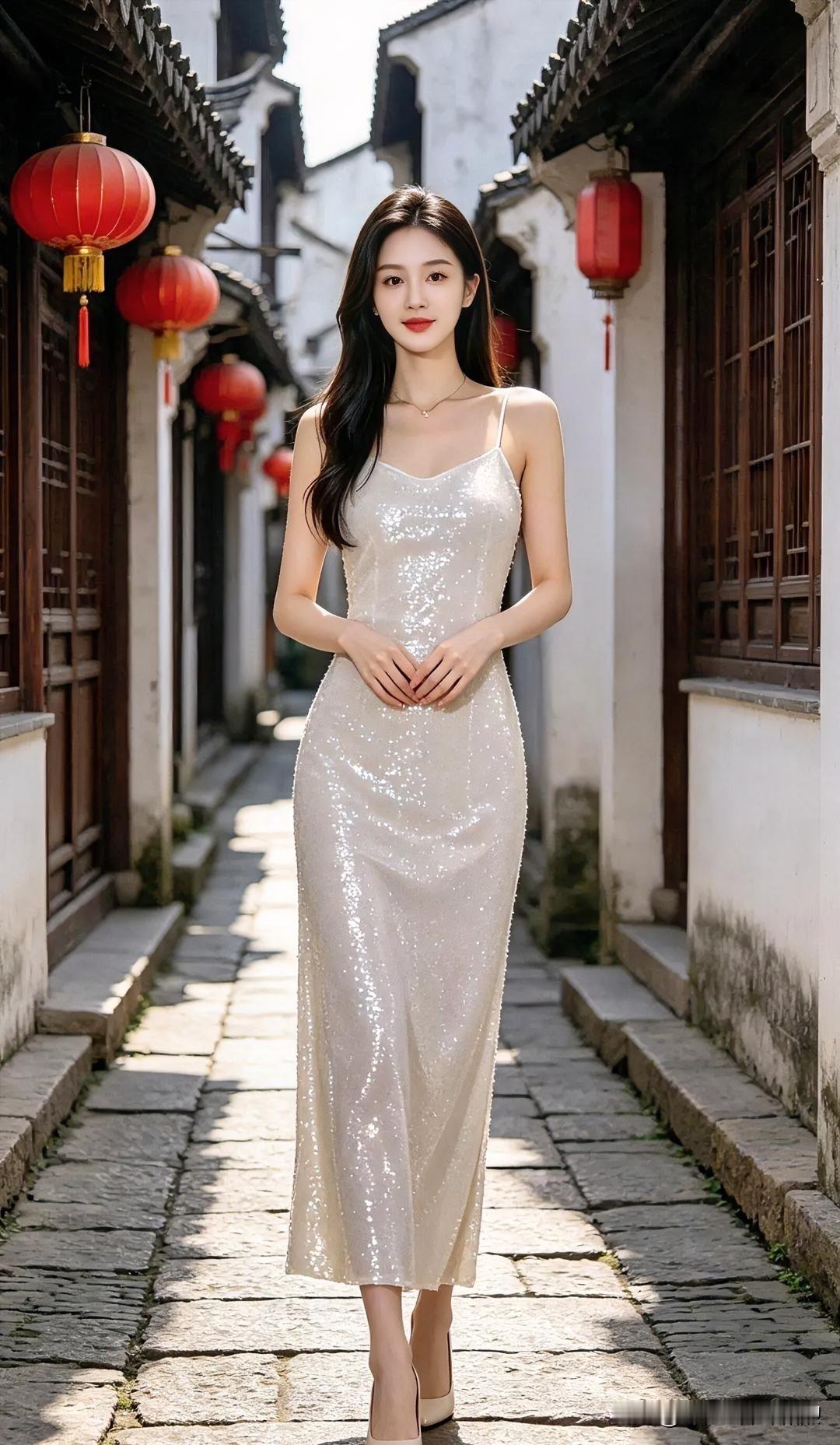 【现代散文诗】碎光裙曳，古巷悠长。红灯笼下，白墙黛瓦间，她步履轻盈，如月华倾