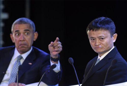 一张照片，可以做两个表情包了，奥巴马马云两人的表情好有意思。