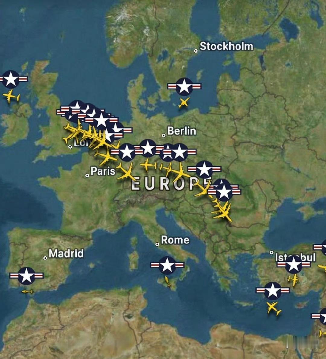 这是过去24小时飞往中东和西亚的美国加油机：这一密度的飞行说明，美国这次对伊