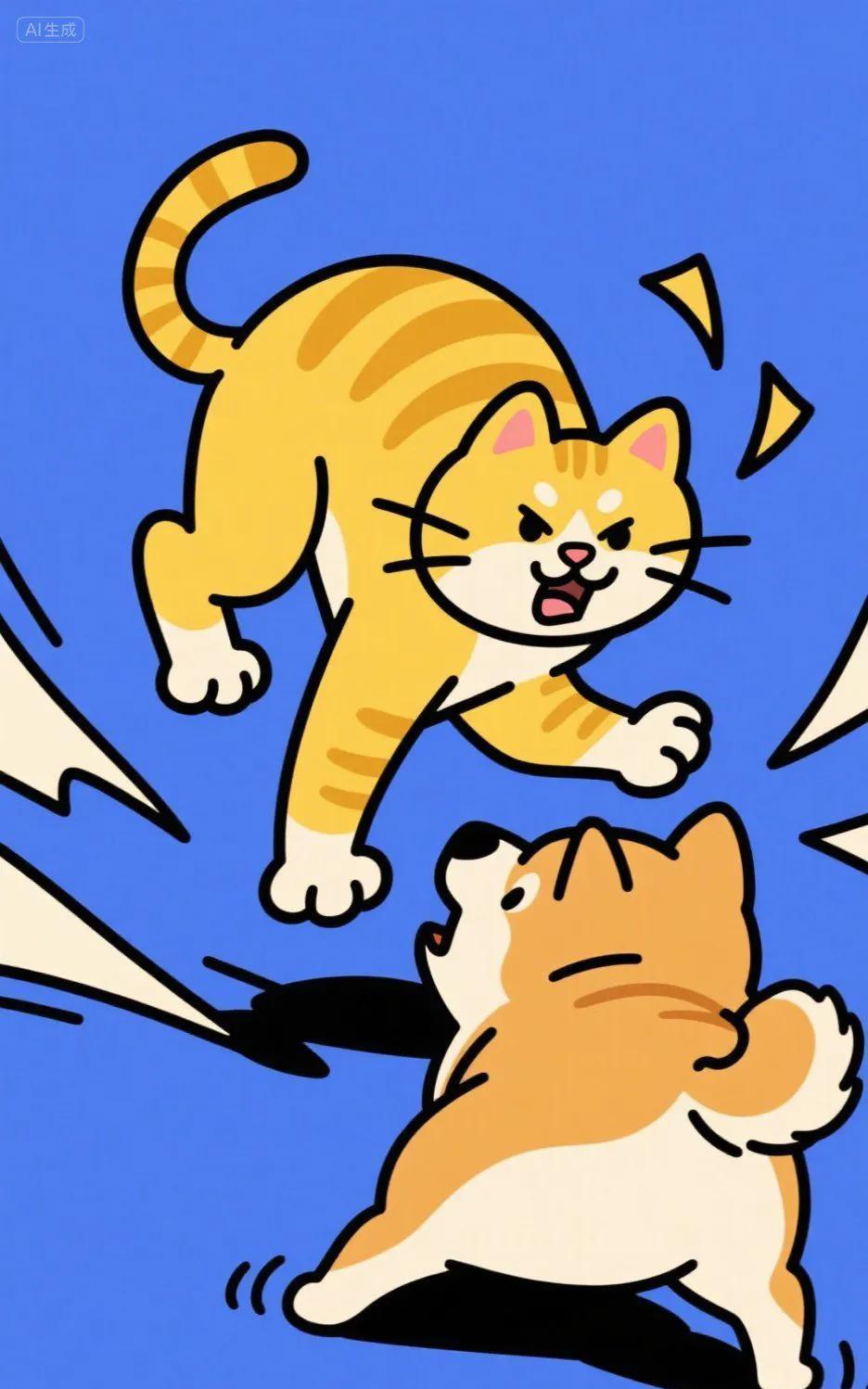 连着几天，楼幢门口都躺着一只黄色流浪猫，我牵着小狗路过时，它会立刻站起来，弓起背