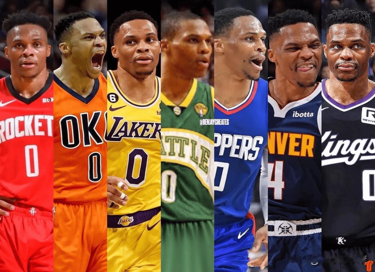 泪目！威少完成NBA史诗“彩虹挑战”！7队七彩球衣，写尽传奇与漂泊😭真的