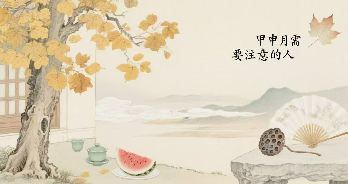 立秋已过，甲申当令！金气渐盛，木受雕琢。本月以下八字特质的朋友需多加留意：日主