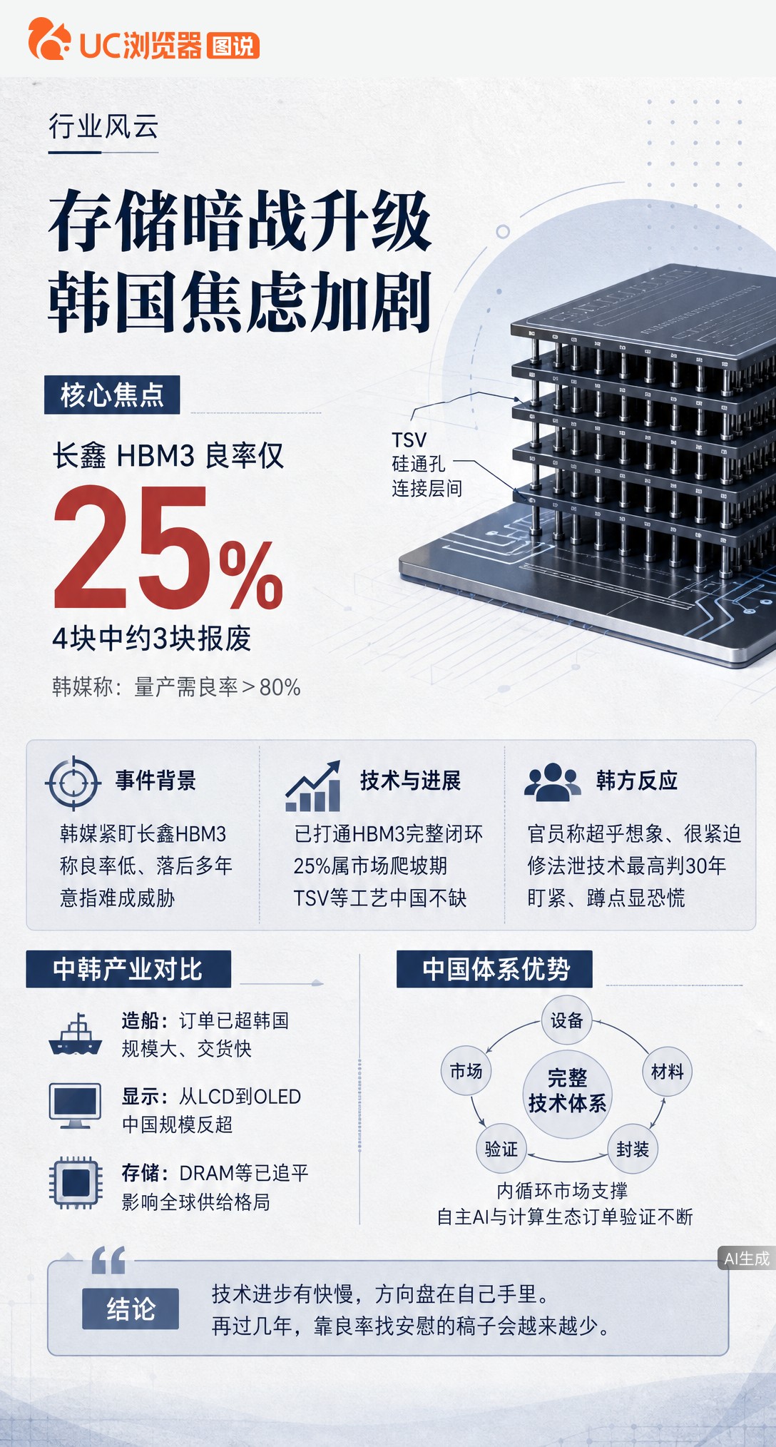 韩媒嘲长鑫HBM3良率仅25%，却忘了自己爬坡期也熬过。能做出芯片说明技术闭环已通，剩下只是调参数。