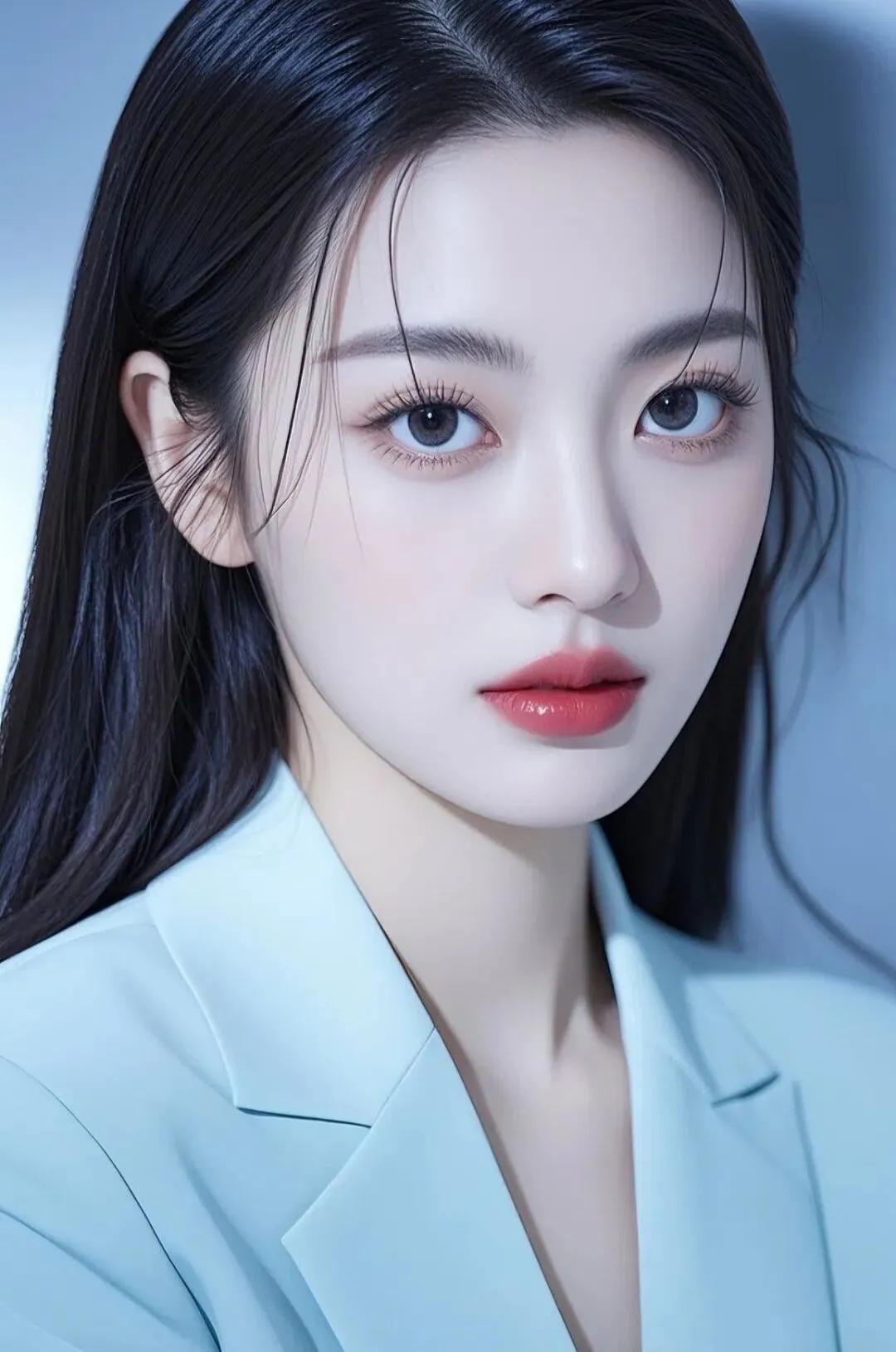 冷艳气质，蓝调职场风，红唇诱惑，时尚大片