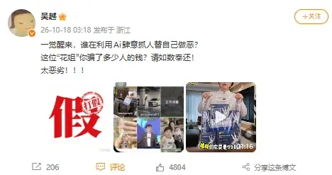 女演员吴越凌晨发文怒斥: 太恶劣! 你骗了多少人的钱? 请如数奉还