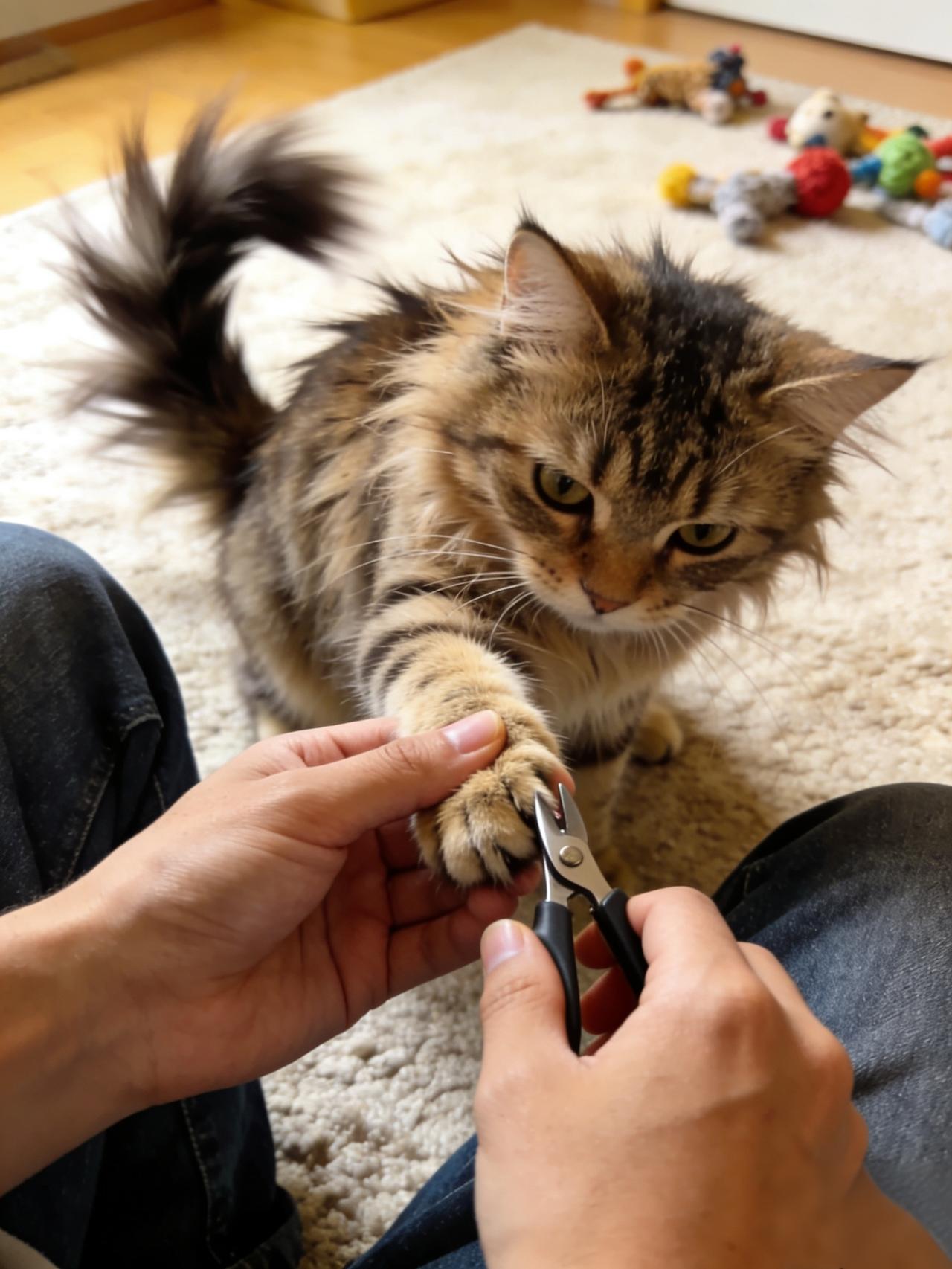 《给猫咪剪指甲的“斗智斗勇”》给我家猫咪剪指甲简直是一场大战。每次我拿出指甲