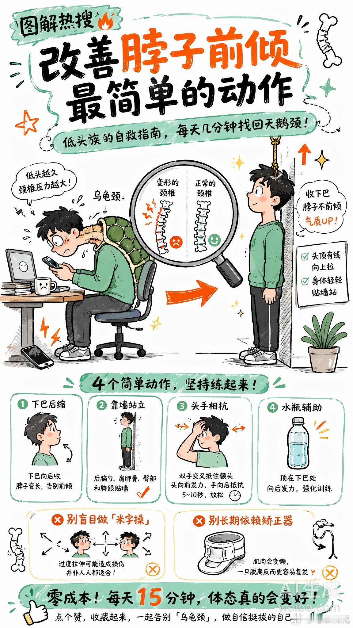 改善脖子前倾最简单的动作低头刷手机、久坐办公，脖子不知不觉就「出走」了？脖子前