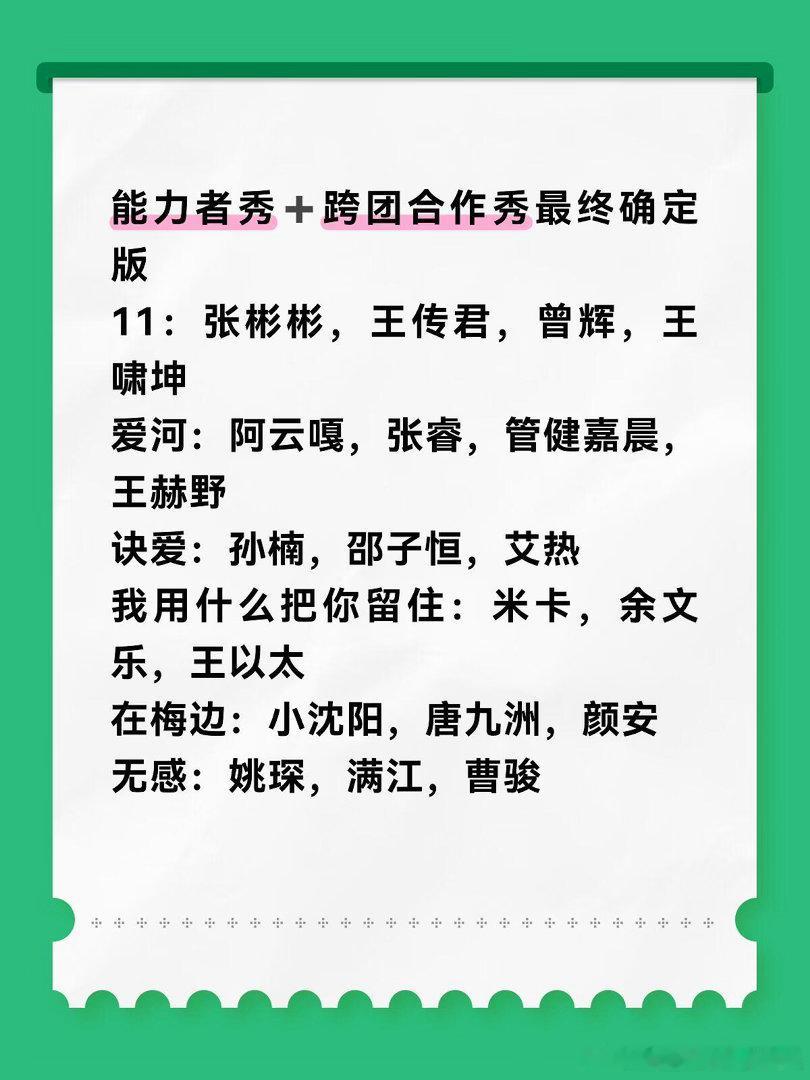 五公能力者秀➕跨团合作秀最终确定版披荆斩棘｜#披荆斩棘#​