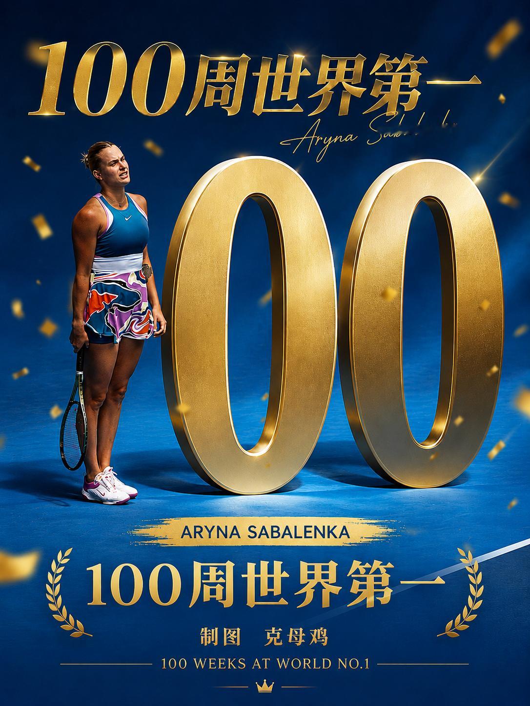萨巴伦卡本周迎来自己第100周的世界排名第一，成为第10位达成这一成就的女子球员