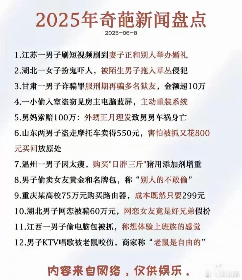 2025年奇葩新闻盘点，每一件都是不可思议的，是真的吗？[捂脸哭]​​​