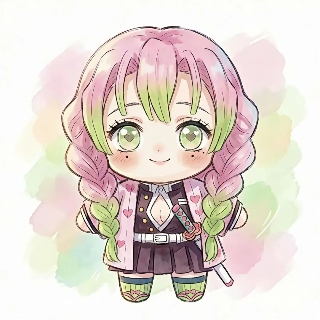 动漫acg次元大赏我的2025年终总结壁纸水彩风格的鬼灭之刃Q版插画，感觉好治