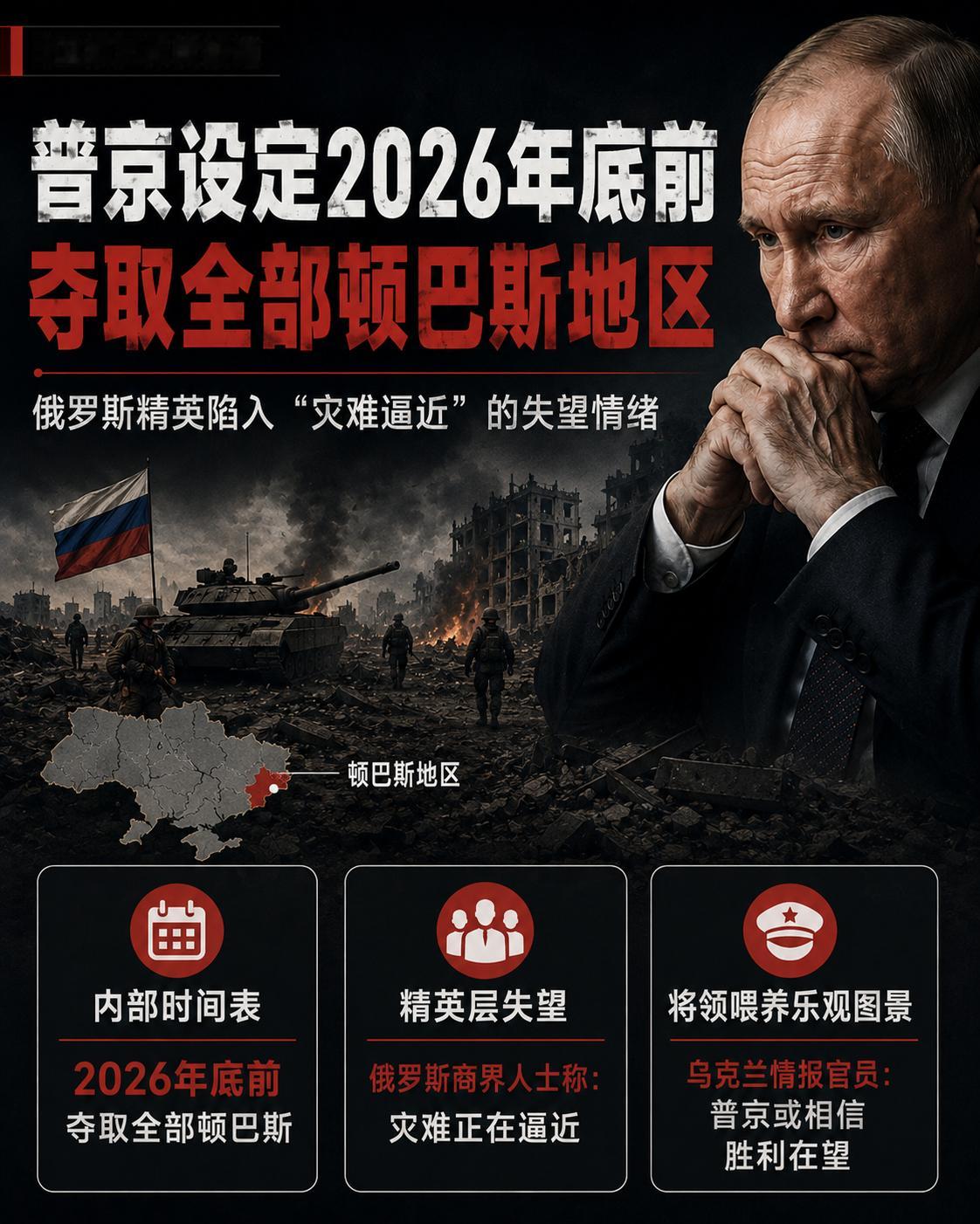 《卫报》：普京设定2026年底前夺取全部顿巴斯地区俄罗斯精英陷入"灾难逼近"的失