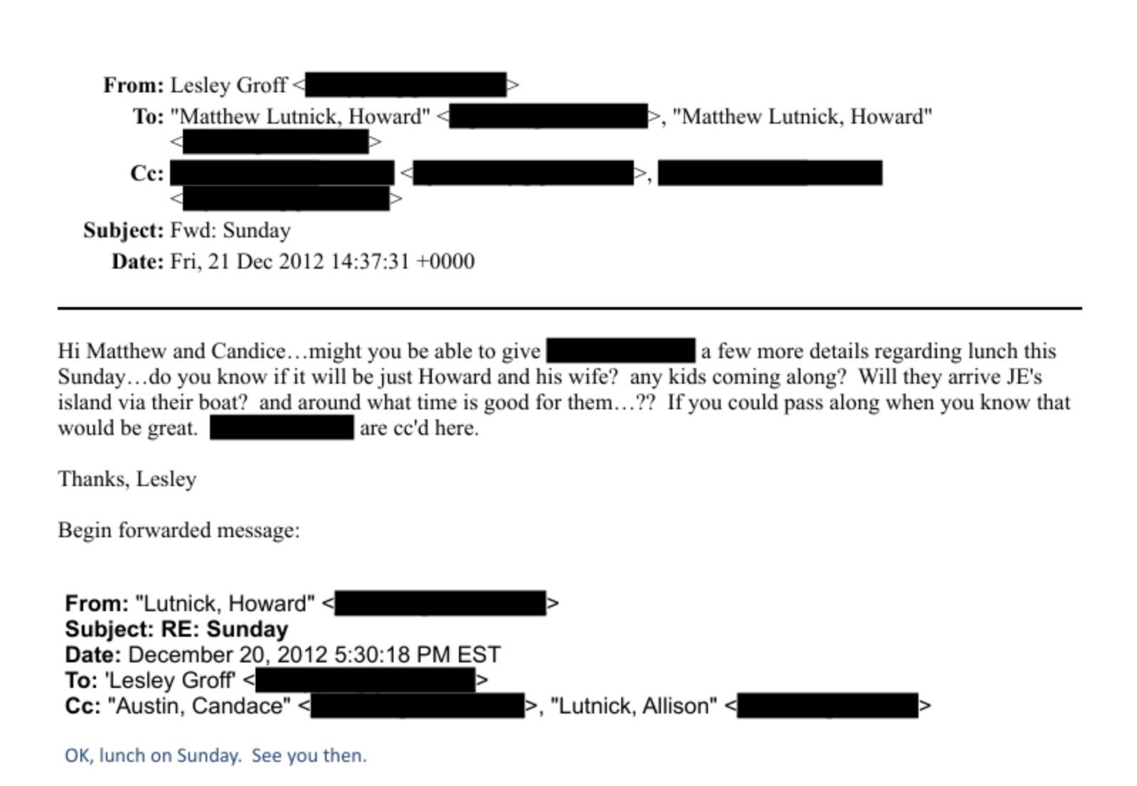 美国司法部最新公布的文件显示，商务部长霍华德·卢特尼克曾计划在2012年前往