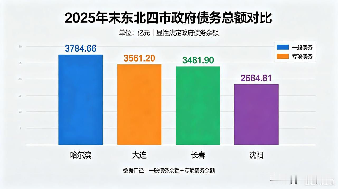 东北四市债务总额排名：第一名🥇哈尔滨第二名🥈大连第三名🥉长春第四名