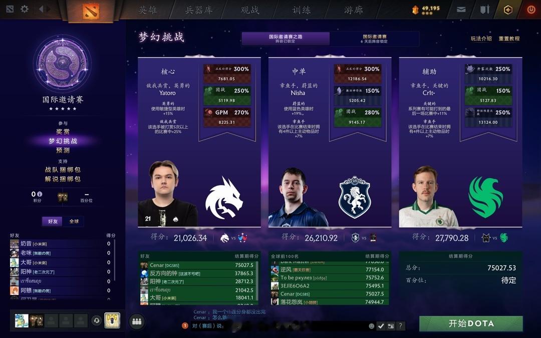 国内刀友Cynar的梦幻挑战来到全球第7🤩ti14dota2趣闻DOTA2[