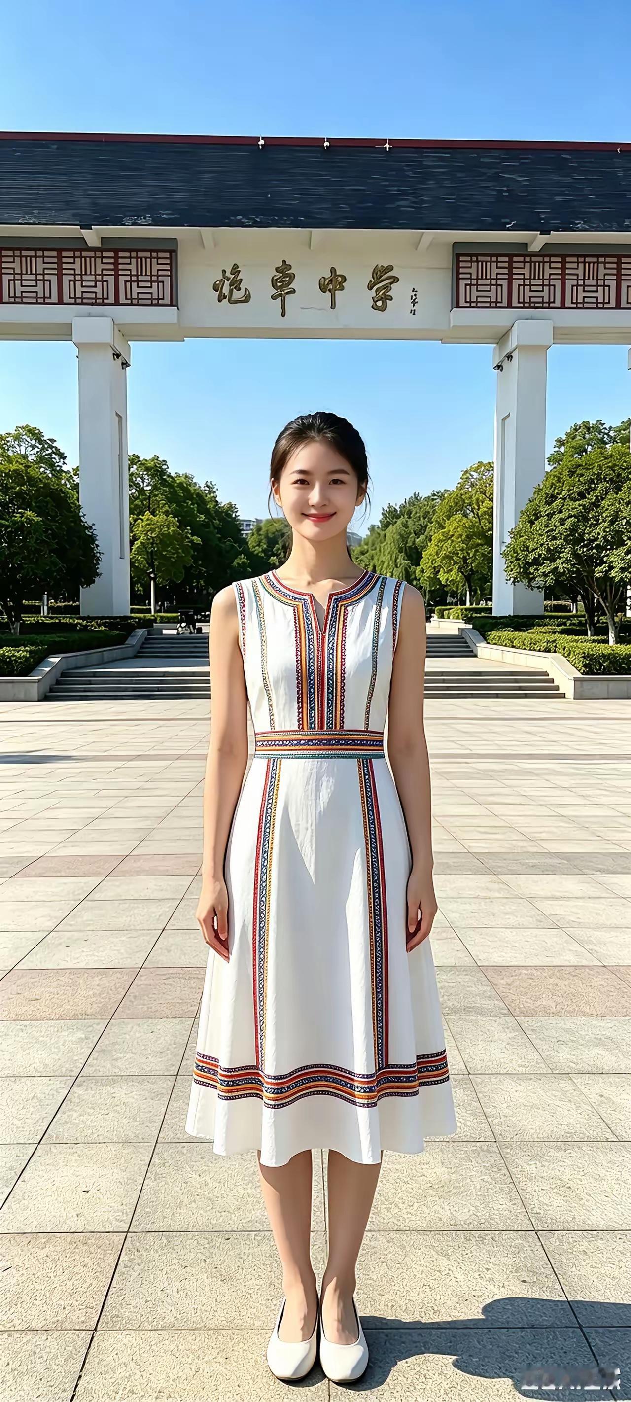 校园里的清新少女，白裙飘飘，阳光灿烂！🌞👗📸
