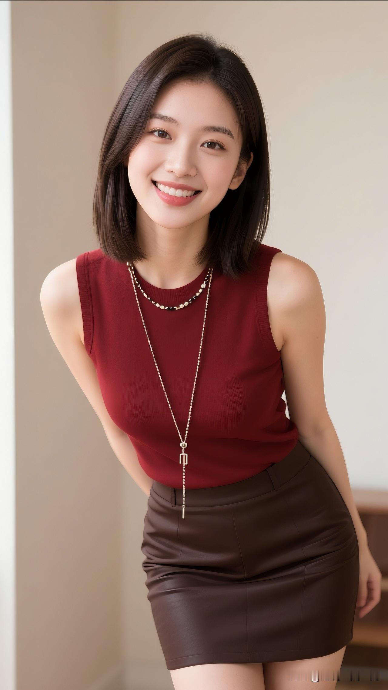 红衣美人笑，珠链映芳颜。甜美小仙女的穿搭甜美笑容，优雅穿搭，自信满满的一天！?