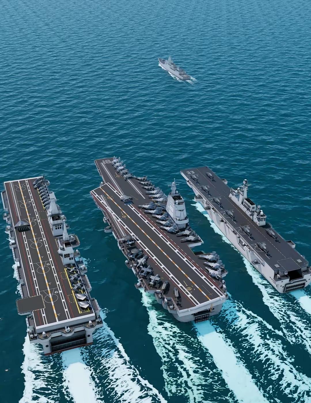 中国航母战斗群。003型电磁弹射航空母舰福建舰+076型电磁弹射两栖攻击舰+0