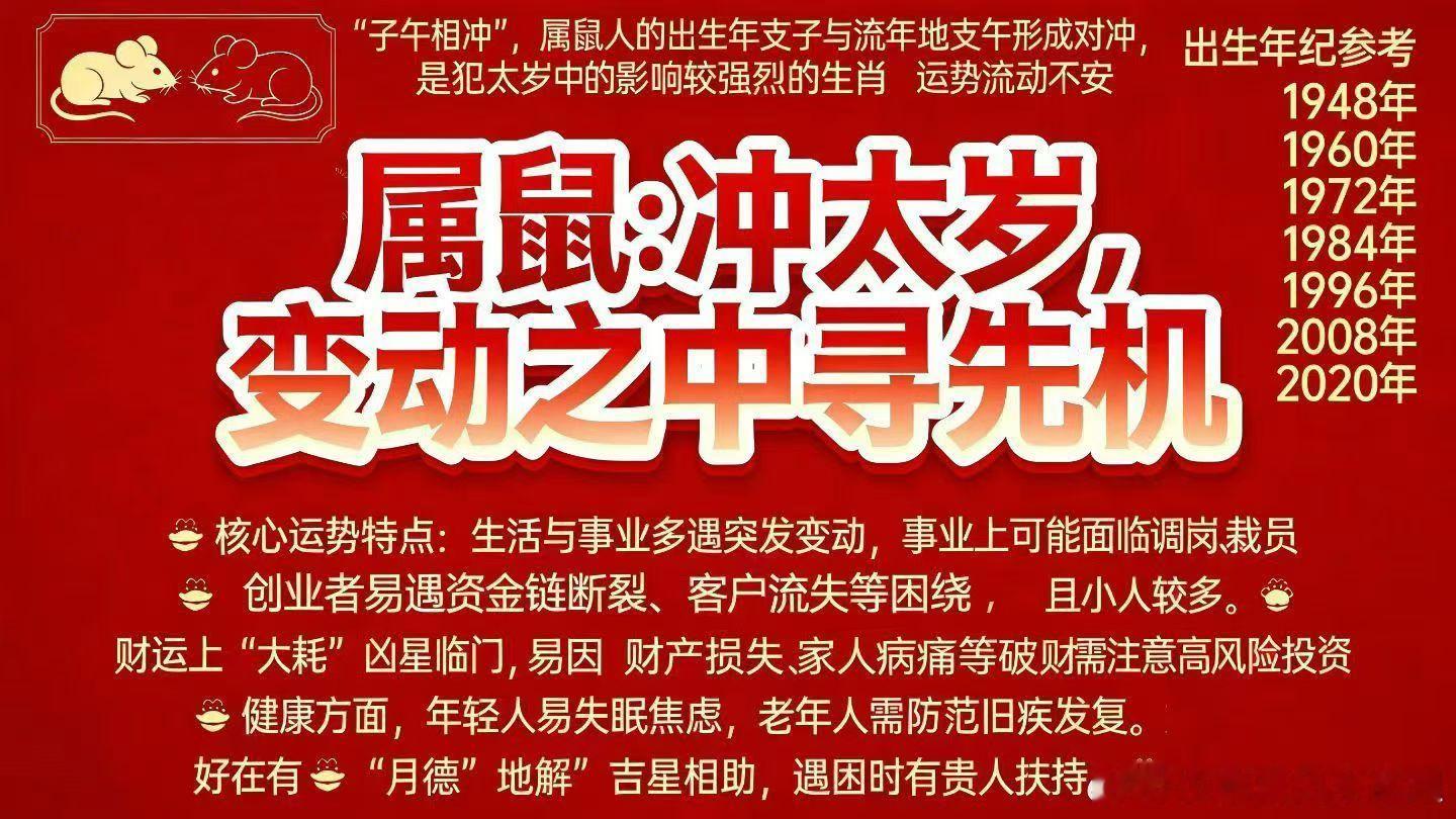 属鼠：冲太岁🔥变动之中寻先机1.犯太岁类型：“子午相冲”，属鼠人的出生年支