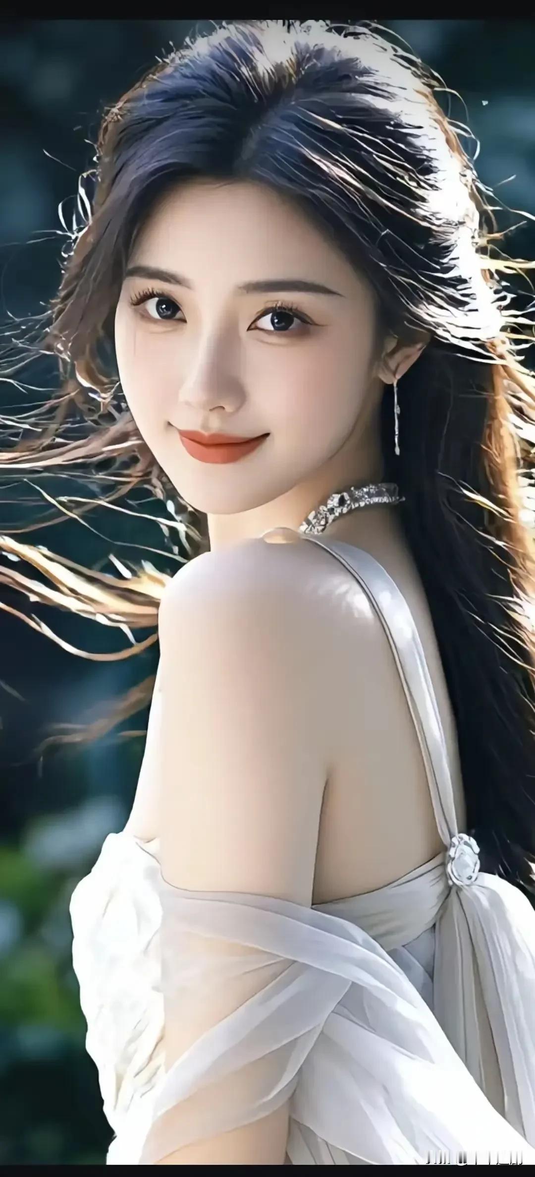 风掀起发丝，白纱轻裹肩头，在光影里，她是自带柔光的诗篇。温柔气质小白裙温柔风