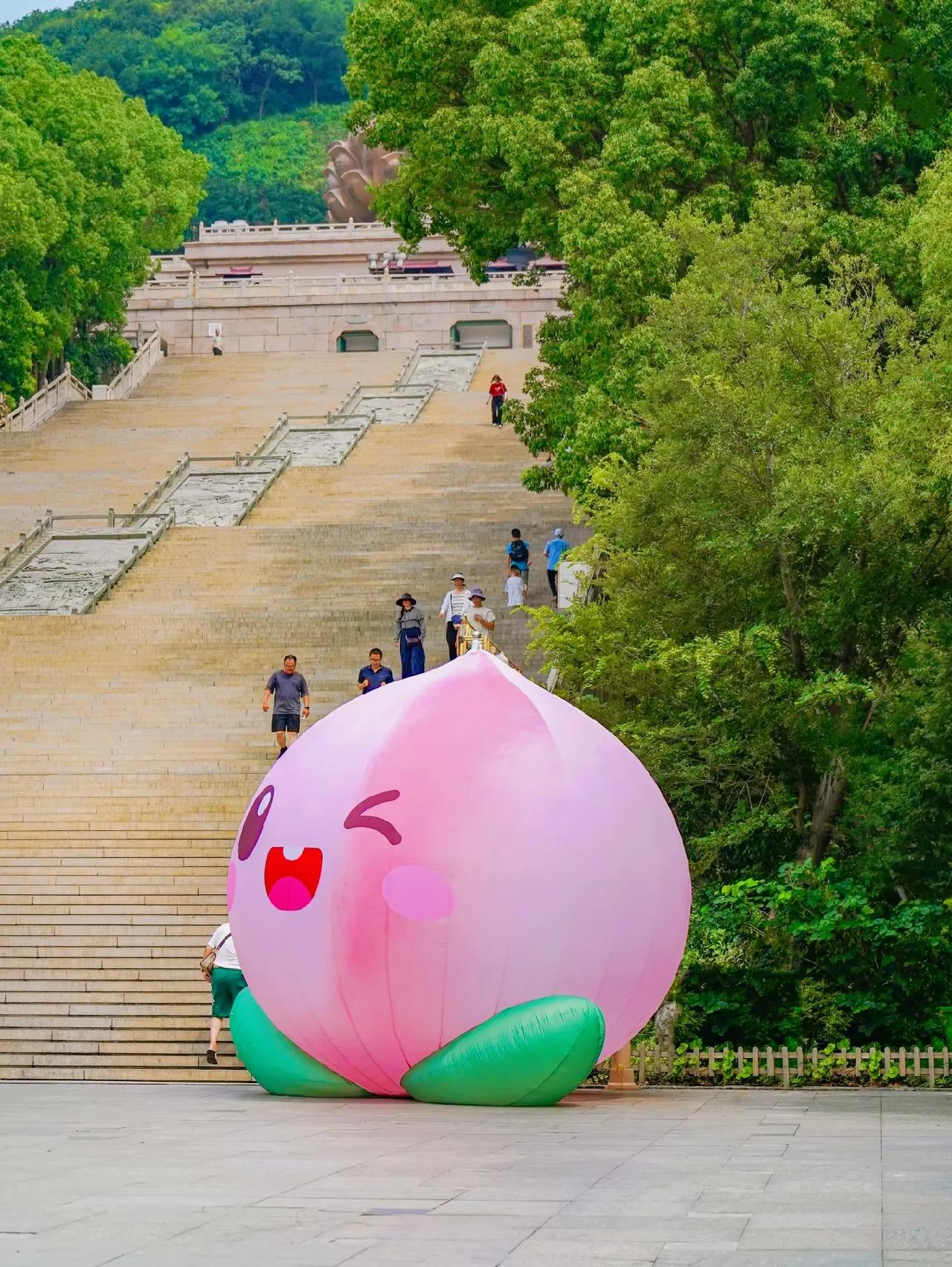 苏超”开赛倒计时，灵山“神操作”又来了真的会玩!巨型“充气水蜜桃”卧在山下