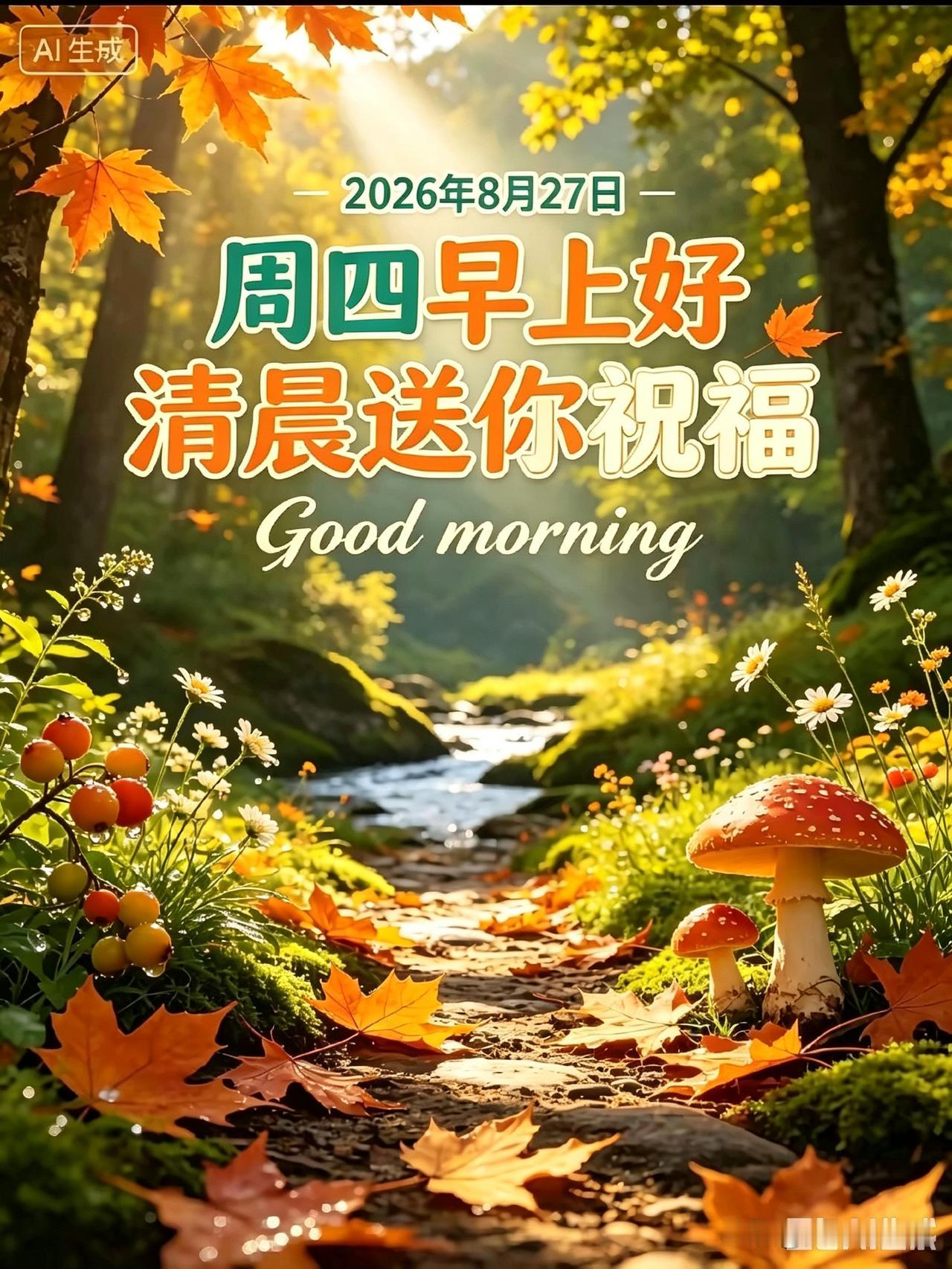 周四秋意柔，晨光漫枝头；愿我们卸下连日辛劳，放宽心绪，善待日常，岁岁皆安稳，