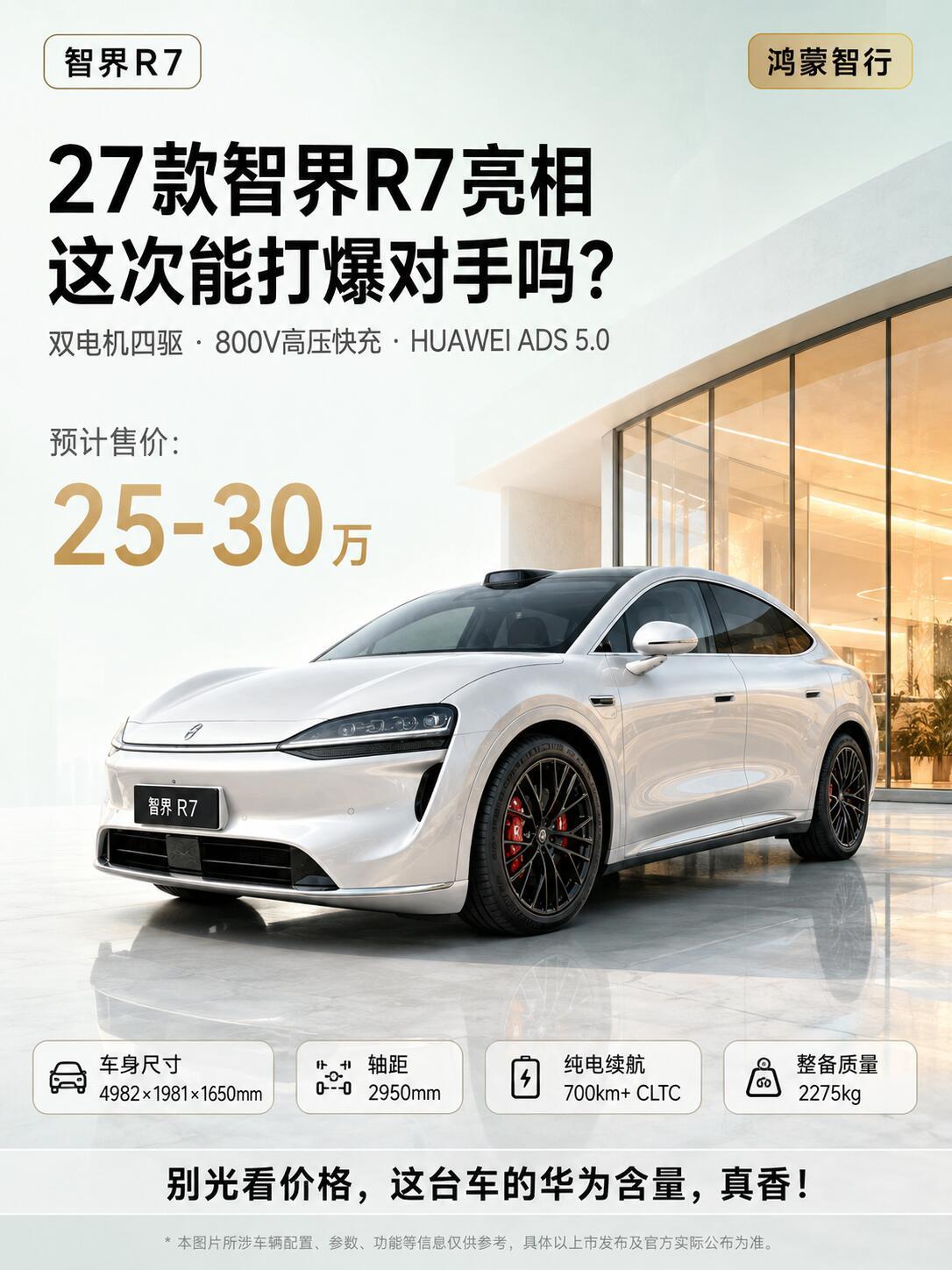 短板补齐全面进化！2027款智界R7堪称同级黑马瑕不掩瑜，一款车型只有不断查漏