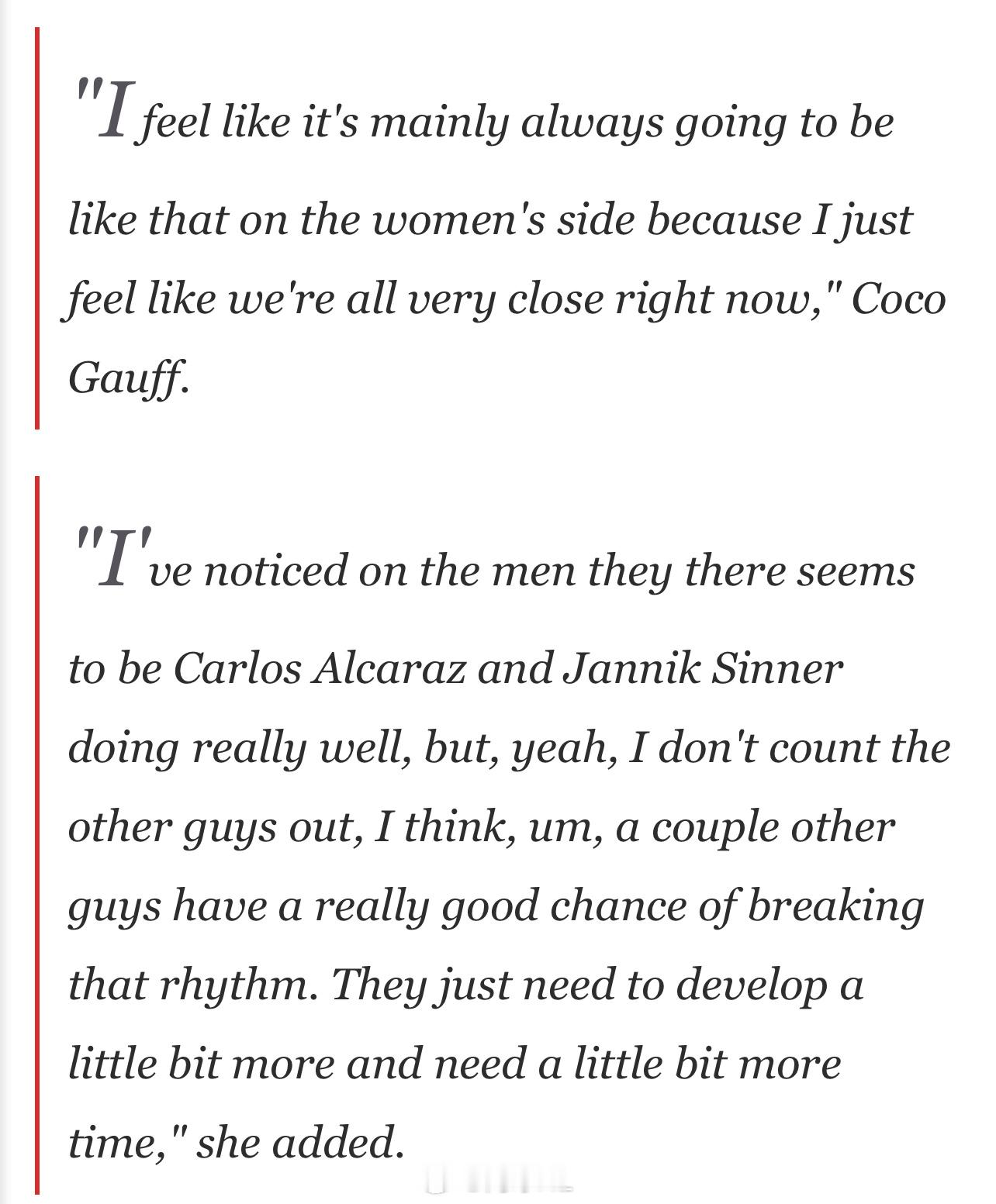 高芙称女子网坛竞争胶着“我觉得女子网坛的竞争会一直这么胶着，因为目前我们的实力都