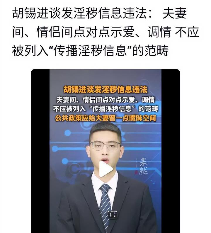 胡锡进不愧是大V建议情侣、夫妻间调情不该算违法他总能想到常人想不到的这不新