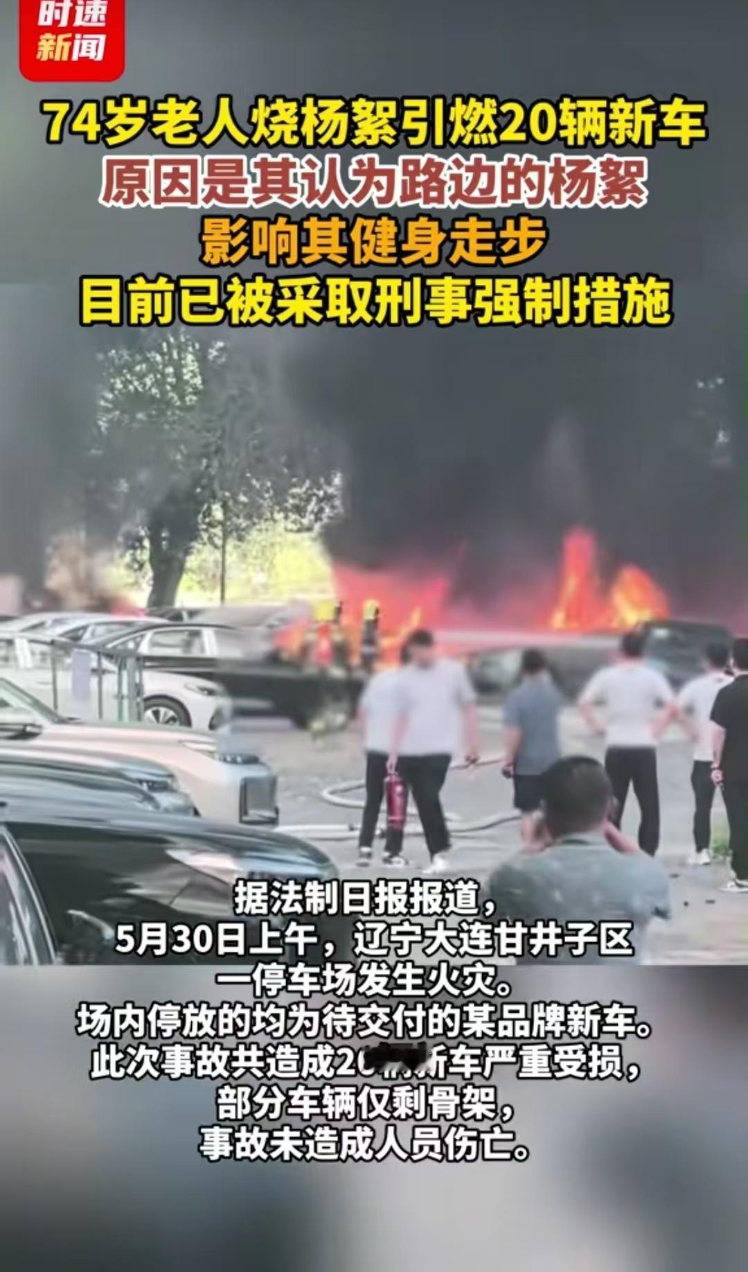 74岁的老人摊上大事了，一把火烧毁了20辆车，价值估计在几百万，大爷