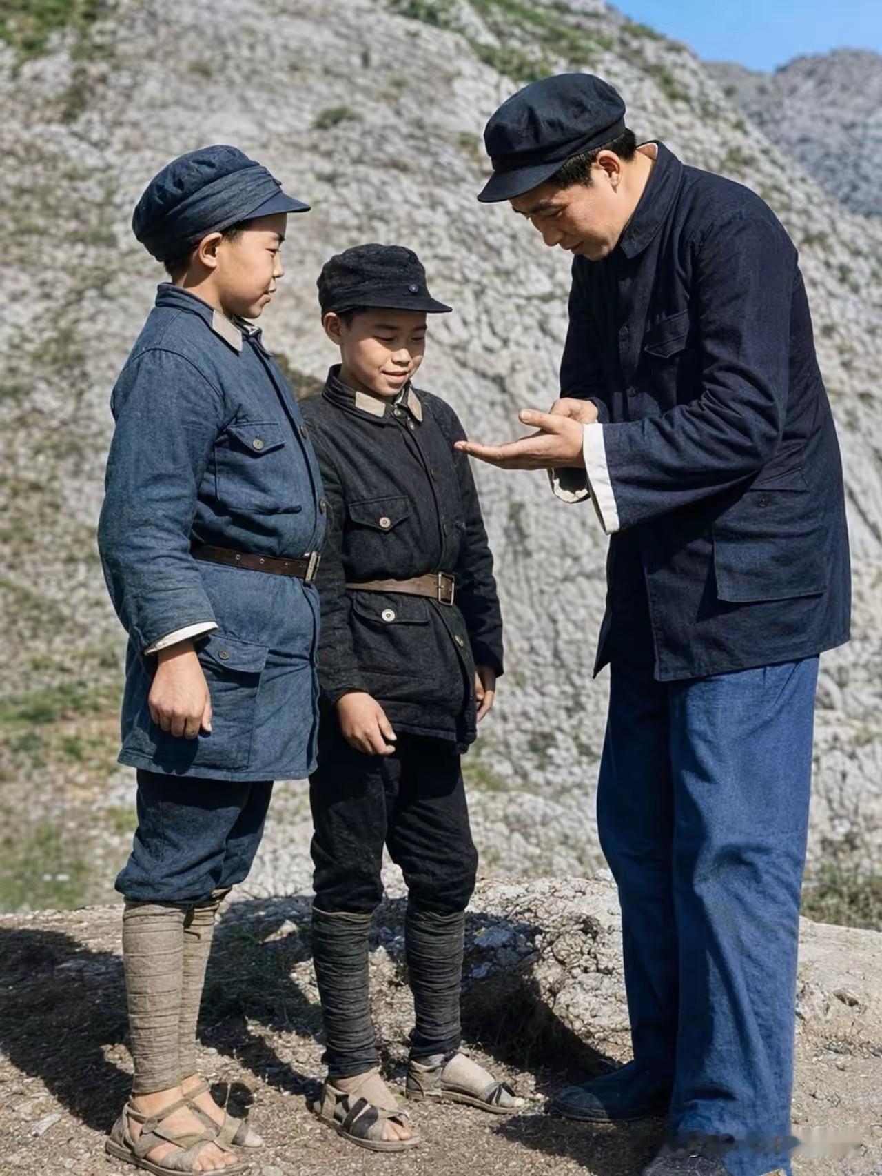 毛主席教两位小战士认字！1939年的一天，毛主席坐着小车去延安抗大开会，途中