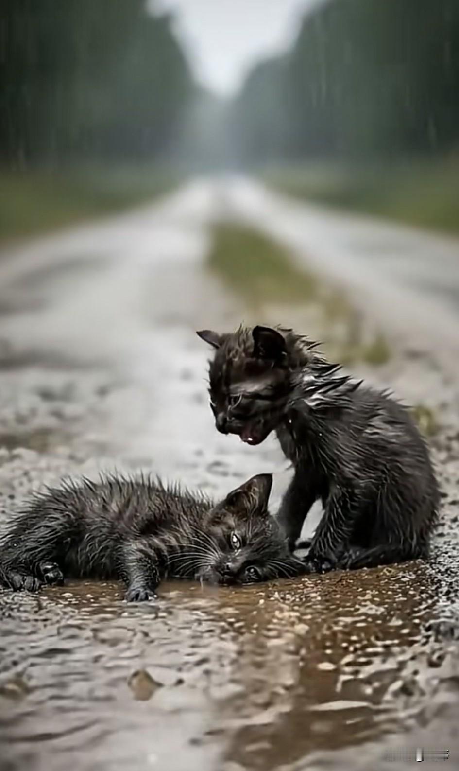 泪目了！两只可怜的流浪小猫和猫妈妈走散了，它们只好相依为命一起去寻找妈妈，可这天