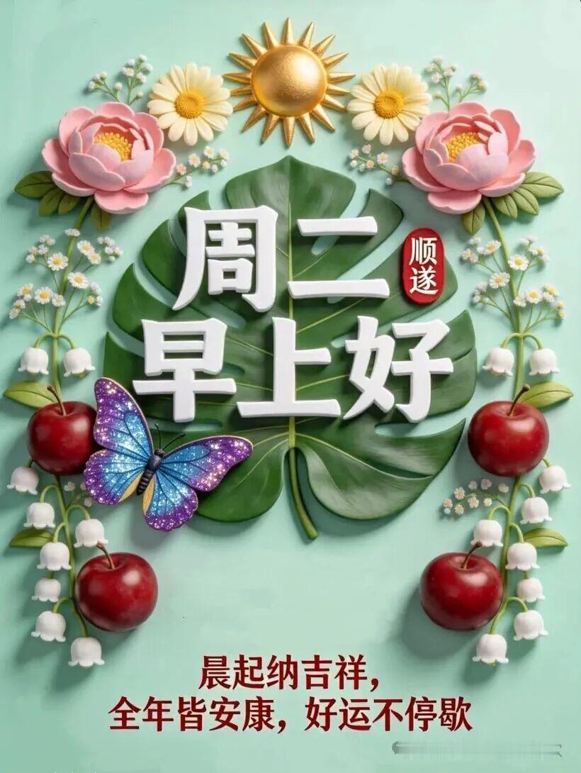 朝晖铺洒大地，清风拂动眉眼，在清新的晨光里和周二相逢。愿生活一半烟火，一半诗意，