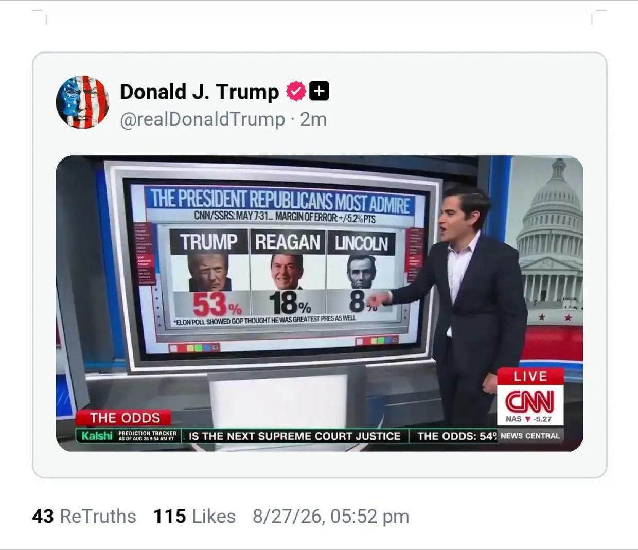特朗普将美国总统分成了三六九等，而自己处于最伟大的的独一档。最扎眼的是这张图的来