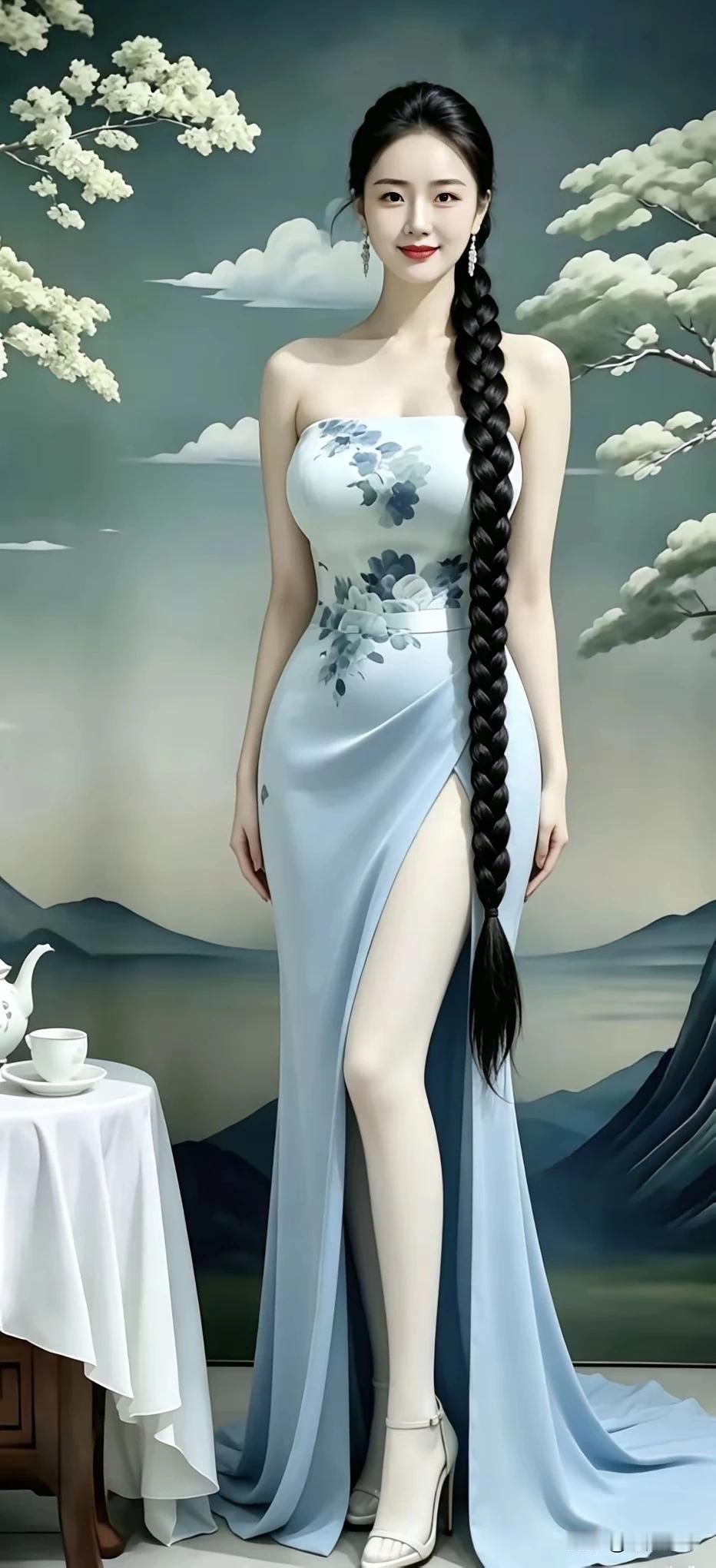佳人辫子有点长，每天梳理多一忙。若要剪掉又可惜，顺其自然多欣赏。