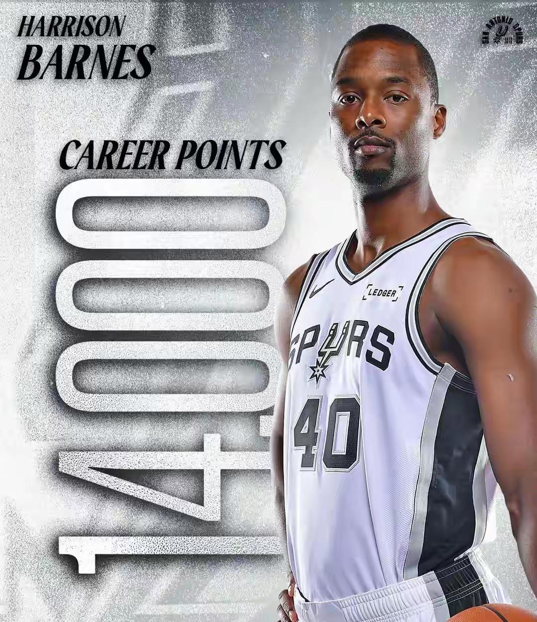 马刺队巴恩斯厉害得分：12.9分(联盟第67位)-篮板：2.8个(联盟