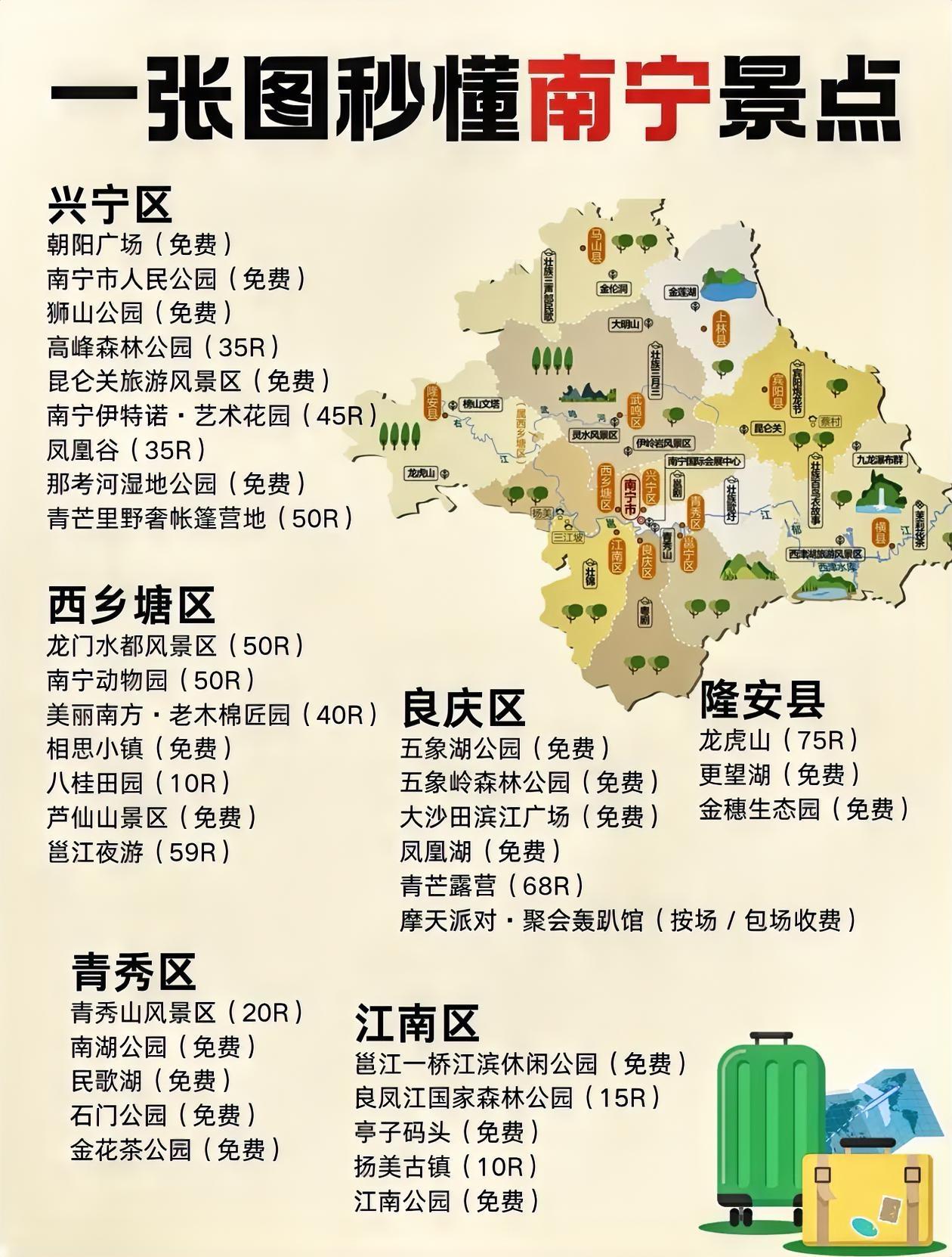 南宁各区免费景点大全，一图搞定！