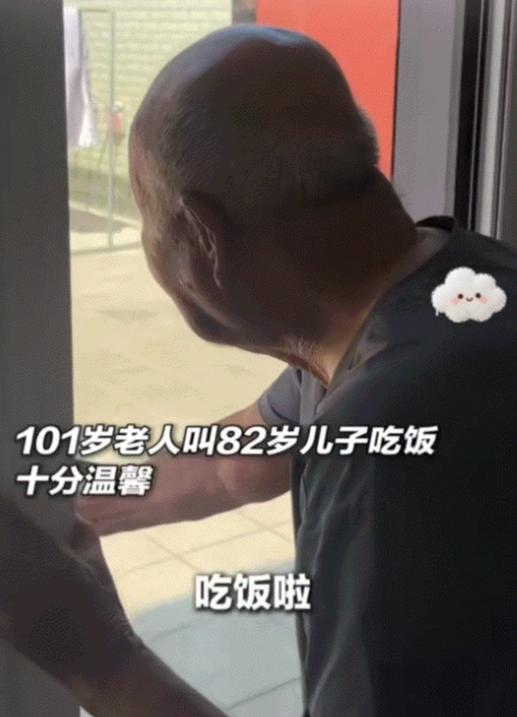 河北沧州，一女子发视频分享，她101岁的太爷爷喊82岁的爷爷吃饭一幕，因画面温馨