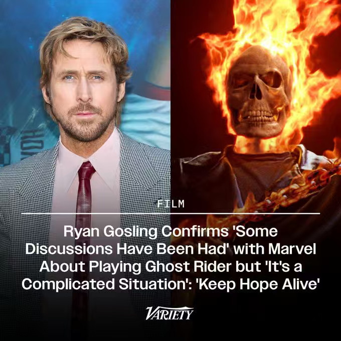 瑞恩·高斯林有望加盟漫威电影宇宙，出演经典角色恶灵骑士。在近日的访谈中，他亲口证